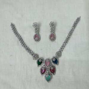 AD stones Red color short neckless set