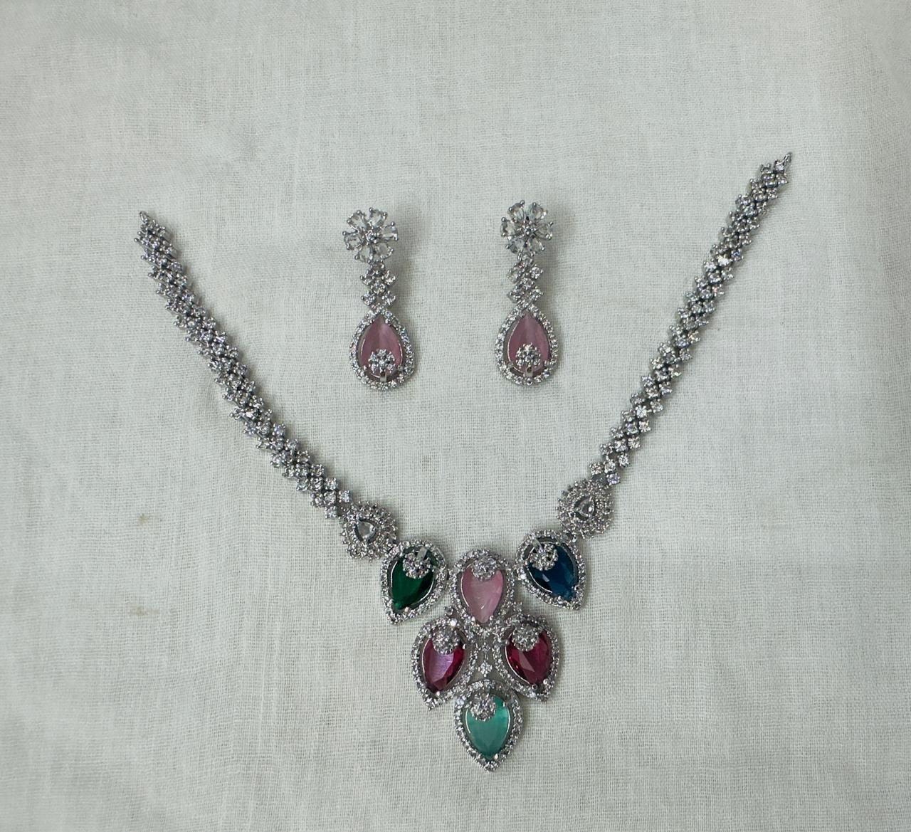 AD stones Red color short neckless set